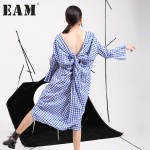   2017 Spring new Korean temperament hollow back design split personality sweet Plaid Dress wholesale 8315