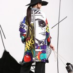   2017 new Spring spring Graffiti Splicing Cowboy Women Long-Sleeved Cardigan Long Coat Female Fashion Clothes W0145