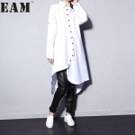   2017 spring and spring asymmetric hem chiffon shirt dress thick women long-sleeved white black big size 1050A1