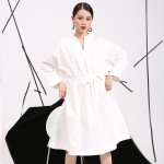   2017 spring summer women new solid color deep V collar long sleeve white dress white cotton shirt fashion tide 3540