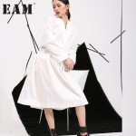   2017 spring summer women new solid color deep V collar long sleeve white dress white cotton shirt fashion tide 3540