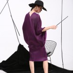   2017 summer new crimp pattern bat sleeve design big pull loose large size solid color dress women fashion FU11191