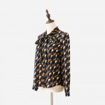   Women Blouses Autumn Elegant Geometric Print Vintage Bow Tie Shirt Women Tops Floral Clothes For Women T65228R