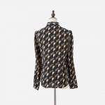   Women Blouses Autumn Elegant Geometric Print Vintage Bow Tie Shirt Women Tops Floral Clothes For Women T65228R