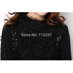  2014 new arriving autumn and winter casual all-match cotton lace big size long-sleeve two pcs set loose slimming elegant dress