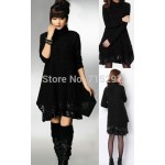  2014 new arriving autumn and winter casual all-match cotton lace big size long-sleeve two pcs set loose slimming elegant dress