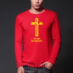  2016 Autumn mens In God We Trust/believe t shirt Christian Cross belief long sleeve homme cotton blessed jesus o-neck t-shits