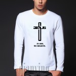  2016 Autumn mens In God We Trust/believe t shirt Christian Cross belief long sleeve homme cotton blessed jesus o-neck t-shits