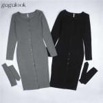  2016 Brand Women Winter Dress Tunic Midi Office Robe Black Long Sleeve Bodycon Button Casual Cardigan Dress Vestidos 942