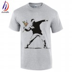  2017 Men's Banksy Flower Thrower Urban Art T shirt Fashion Summer 100% Cotton Short Sleeve T-Shirt,US Size M~XXL GT004