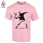 2017 Men's Banksy Flower Thrower Urban Art T shirt Fashion Summer 100% Cotton Short Sleeve T-Shirt,US Size M~XXL GT004