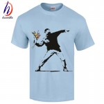  2017 Men's Banksy Flower Thrower Urban Art T shirt Fashion Summer 100% Cotton Short Sleeve T-Shirt,US Size M~XXL GT004