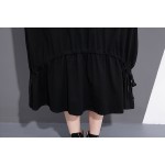  2017 Spring Summer Fashion New Black Solid Color O Neck Dress Leisure Pleated Dresses Big Size Woman T22701