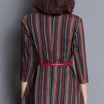  2017 spring women stripe belt elegant V neck three quarter sleeve  dress slim plus size  pullovers ladies dresses 