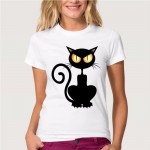  2017 summer naughty black cat 3D lovely T Shirt Women Blusa  Cotton Printing Originality O-Neck Short Sleeve T-shirt Tops Shirt