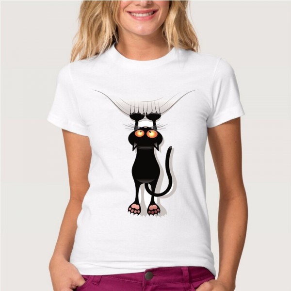  2017 summer naughty black cat 3D lovely T Shirt Women Blusa  Cotton Printing Originality O-Neck Short Sleeve T-shirt Tops Shirt