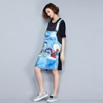  2017 summer new women dress Cartoon printed chiffon stitching long section of large yards short sleeve dress EV095XL