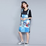  2017 summer new women dress Cartoon printed chiffon stitching long section of large yards short sleeve dress EV095XL