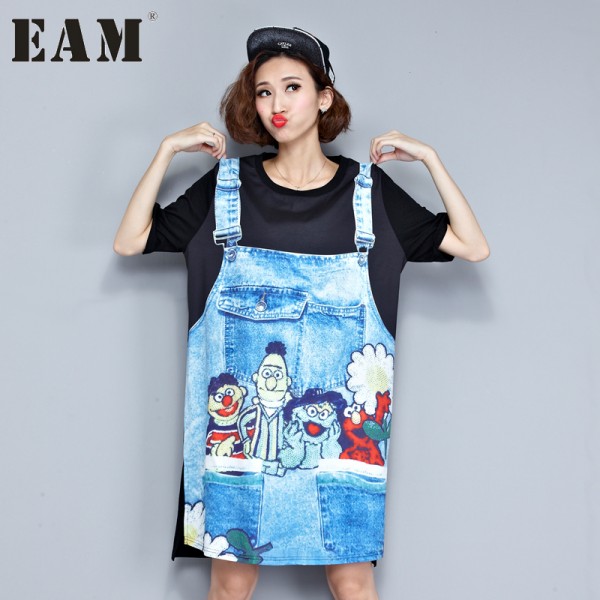  2017 summer new women dress Cartoon printed chiffon stitching long section of large yards short sleeve dress EV095XL