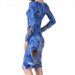  2018 NEW Fashion women Dress Sexy Mini Slim Office Dress Long sleeve Bandage O-Neck Print Summer Dress Solid Robes Vestid