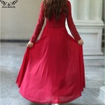  2018 high quality Spring Autumn Elegant Vintage Lace Chiffon Long Dress Slim Long Sleeve Wine Red Party Maxi Dresses Vestidos