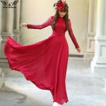  2018 high quality Spring Autumn Elegant Vintage Lace Chiffon Long Dress Slim Long Sleeve Wine Red Party Maxi Dresses Vestidos