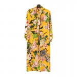  [EAM] 2017 new spring China Wind flower pattern loose big size long dress women yellow long-sleeveed LH0587
