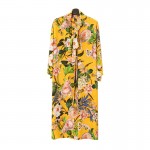  [EAM] 2017 new spring China Wind flower pattern loose big size long dress women yellow long-sleeveed LH0587