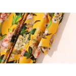  [EAM] 2017 new spring China Wind flower pattern loose big size long dress women yellow long-sleeveed LH0587