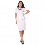  Elegant Woman Summer Peplum Frill Short Sleeve Back Zipper work wear vestidos de fiesta office dress 138