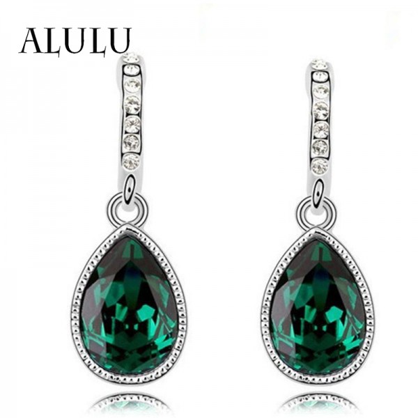  Fashion Green Main Color Drop Earrings female Silver Plated Crystal Long Earring For Women Rhinestone Drop Earrings brincos