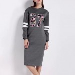  Fashion Women Sweatshirt Dresses 87 Letter Print Round Neck Long Sleeve Thick Casual Autumn Dress Long Maxi Jurk QJWM8293