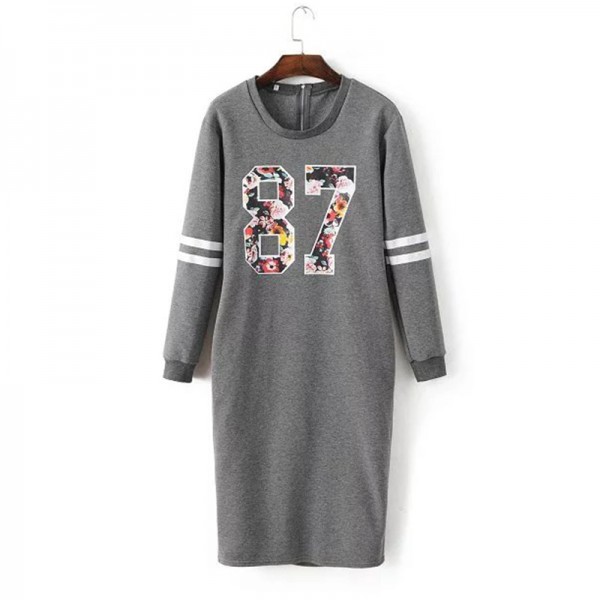  Fashion Women Sweatshirt Dresses 87 Letter Print Round Neck Long Sleeve Thick Casual Autumn Dress Long Maxi Jurk QJWM8293