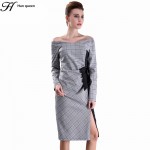  H Han Queen New Spring Autumn Plaid Patchwork Dress Business Work V-neck Sexy Bow Tunic Bodycon Sheath Casual Pencil Dresses