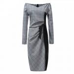  H Han Queen New Spring Autumn Plaid Patchwork Dress Business Work V-neck Sexy Bow Tunic Bodycon Sheath Casual Pencil Dresses