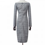  H Han Queen New Spring Autumn Plaid Patchwork Dress Business Work V-neck Sexy Bow Tunic Bodycon Sheath Casual Pencil Dresses