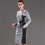  H Han Queen New Spring Autumn Plaid Patchwork Dress Business Work V-neck Sexy Bow Tunic Bodycon Sheath Casual Pencil Dresses