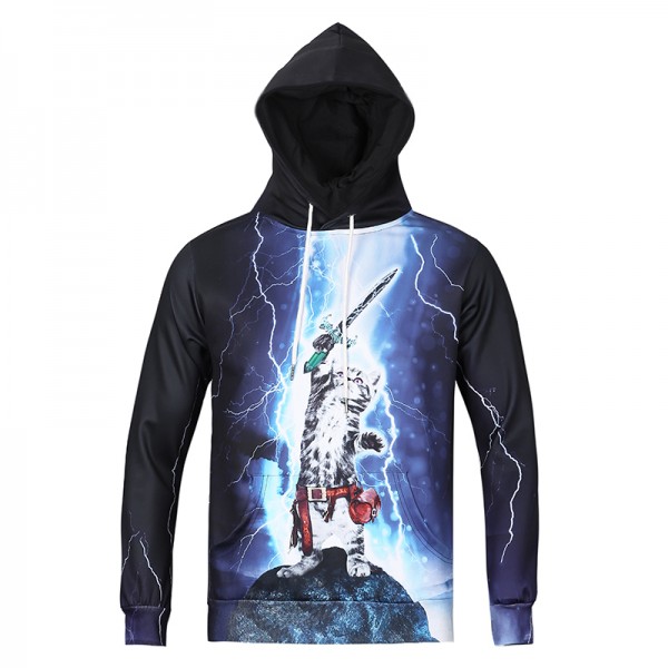  Harajuku 3D Sweatshirt Fearless Cat Playing With Lightning Thundercat Printed Hoodies Men Funny Hoodie Streetwear