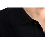  Men's 100% New Merino Wool Short Sleeve blak POLO Shirt  Out Door Lightweight Tee Lapel Turn-down V Collar Button