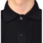  Men's 100% New Merino Wool Short Sleeve blak POLO Shirt  Out Door Lightweight Tee Lapel Turn-down V Collar Button