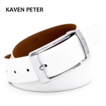  Men's Genuine Leather Belt Waist Metal Buckle Belts With Toothpick Pattern White Dress Belt And Black Belt Buckle Silver