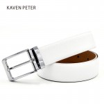  Men's Genuine Leather Belt Waist Metal Buckle Belts With Toothpick Pattern White Dress Belt And Black Belt Buckle Silver