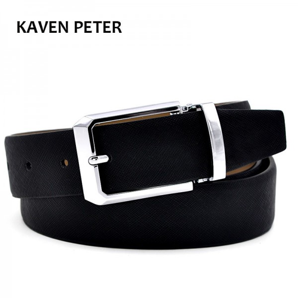  Men's Genuine Leather Belt Waist Metal Buckle Belts With Toothpick Pattern White Dress Belt And Black Belt Buckle Silver