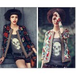  New 2016 Fashion Basic Coat Women Vintage Embroidery Print Jacket Ladies Ethnic Style 3/4 Sleeve Slim Short Jackets 03B 25