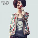  New 2016 Fashion Basic Coat Women Vintage Embroidery Print Jacket Ladies Ethnic Style 3/4 Sleeve Slim Short Jackets 03B 25