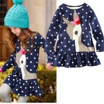  New Children Of Roe Deer Animal Print Deer Bow Long Sleeved Clothing Party Girl Clothing T-shirts And Children blue girl dress