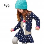  New Children Of Roe Deer Animal Print Deer Bow Long Sleeved Clothing Party Girl Clothing T-shirts And Children blue girl dress