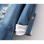 New Fashion Spring Autumn women long sleeve Roll Up jeans Coat female casual Ripped long denim Jacket outerwear 5XL T52920