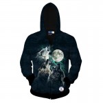  New Men And Women Autumn Spring Long Sleeve Fashion Hoody Wolf Howl Moon 3D Printing Outwear Zipper Charming S-XXL