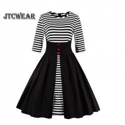  Stripe 3/4 Sleeve Swing Dress 4xl 5xl Plus Size Button Tunic Ruffled A Line Prom Party Club Casual Autumn Spring Dress 339